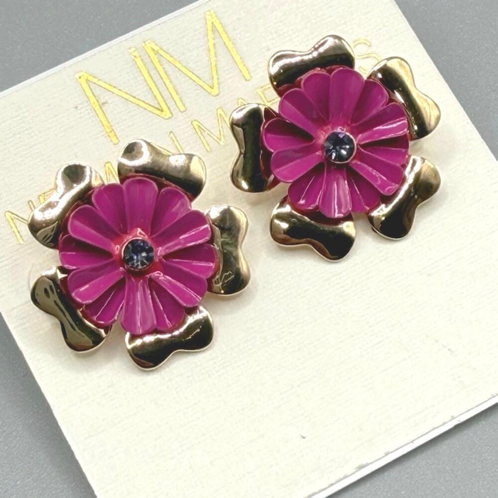 Neiman Marcus Purple Enamel Floral Stud Earrings